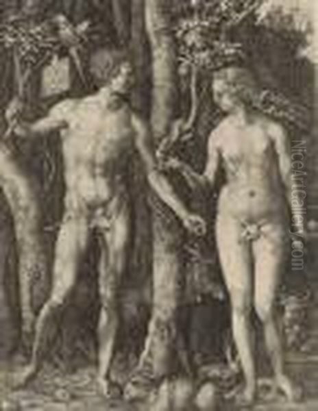 Adam And Eve Oil Painting by Albrecht Durer