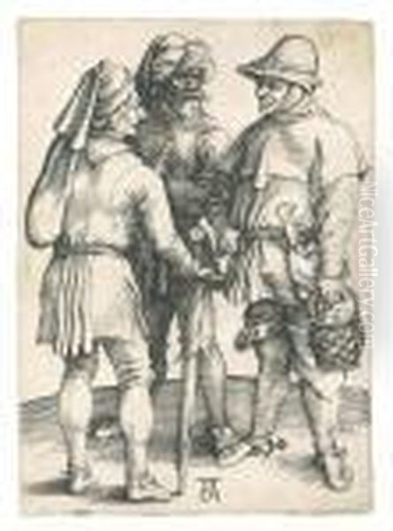 Three Peasants In Conversation Oil Painting by Albrecht Durer