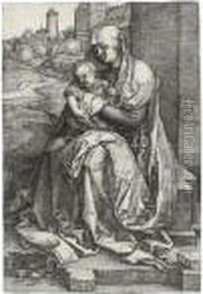 The Virgin And Child Seated By The Wall Oil Painting by Albrecht Durer