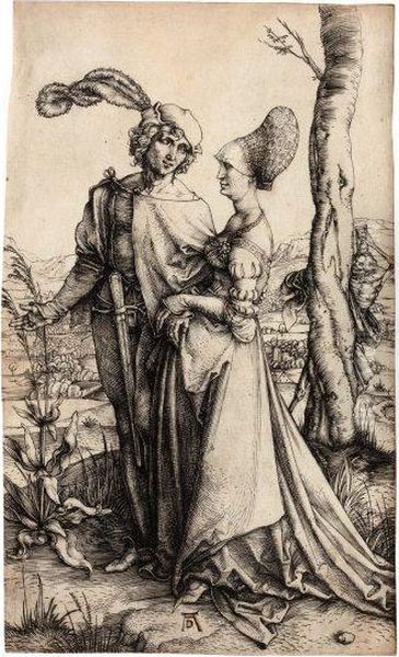 Couple En Promenade Poursuivi Par Lamort Oil Painting by Albrecht Durer