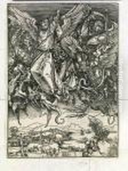 St .michael Fighting The Dragon Oil Painting by Albrecht Durer