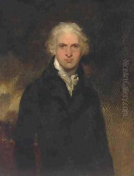 Portrait of a gentleman, thought to be Lord Leverford when Lord Hawkenbury, half-length, in a black jacket and white cravat Oil Painting by Sir Thomas Lawrence