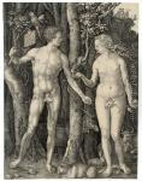 Adam And Eve Oil Painting by Albrecht Durer