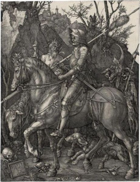 Knight, Death And The Devil (b. 98; M., Holl. 74; S.m.s. 69) Oil Painting by Albrecht Durer