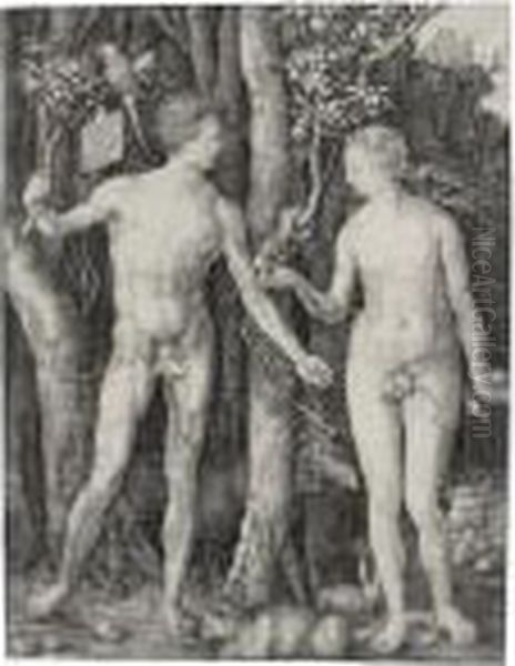 Adam And Eve Oil Painting by Albrecht Durer