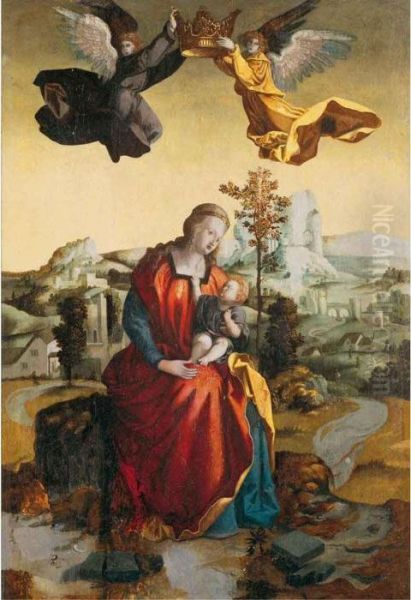 Madonna Col Bambino Incoronata Da Due Angeli Oil Painting by Albrecht Durer