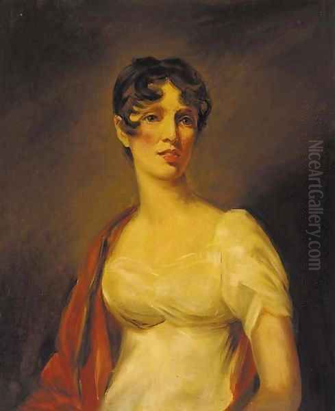 Portrait of a lady, half-length, in a white dress and red shawl Oil Painting by Sir Thomas Lawrence