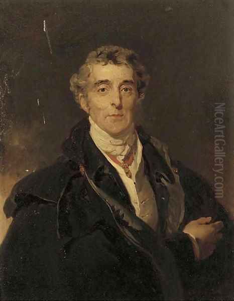 Portrait of Arthur Wellesley, 1st Duke of Wellington (1769-1852), small half-length, in a black cloak and white cravat Oil Painting by Sir Thomas Lawrence