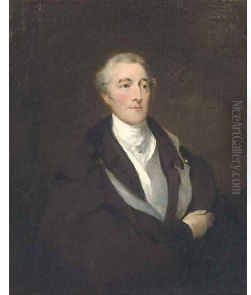 Portrait of Arthur Wellesley, Duke of Wellington, half-length, in a black coat and cloak, with a white shirt Oil Painting by Sir Thomas Lawrence