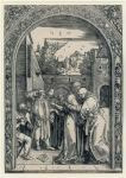 Joachim And Saint Anna Meet At The Golden Gate Oil Painting by Albrecht Durer