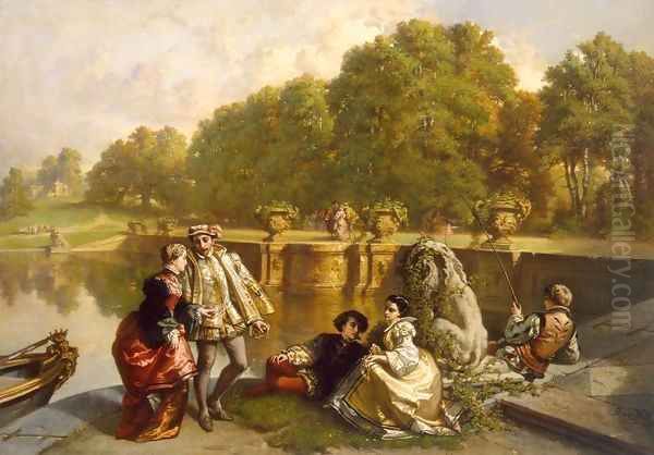 Scene in a Park Oil Painting by Jozef Lies