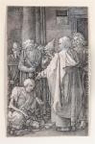 Saint Peter And Saint John At The Gate Of The Temple Oil Painting by Albrecht Durer