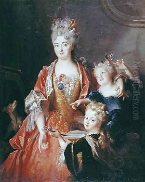 A Woman with Two Children Oil Painting by Nicolas de Largilliere