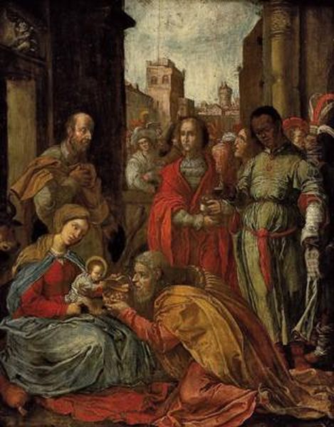 Die Heiligen Drei Konige Huldigen Dem Christuskind Oil Painting by Albrecht Durer