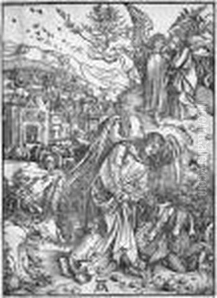 The Apocalyptic Woman; And The Angel With The Key Of The Bottomless Pit Oil Painting by Albrecht Durer