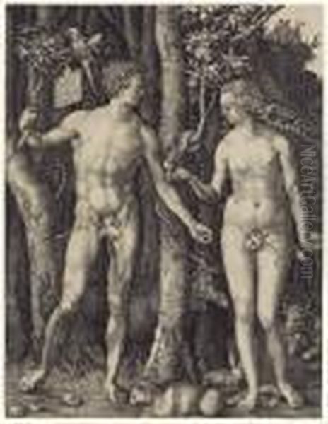 Adam And Eve Oil Painting by Albrecht Durer