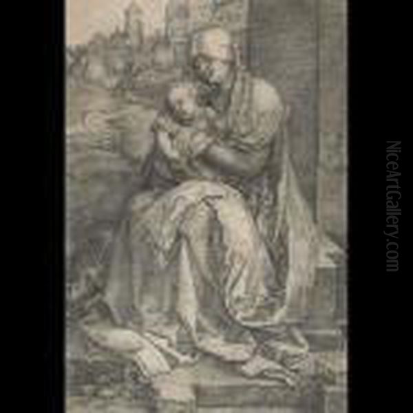 The Virgin And Child Seated By The Wall, [b. 40] Oil Painting by Albrecht Durer