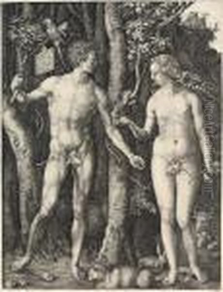 Adam And Eve Oil Painting by Albrecht Durer