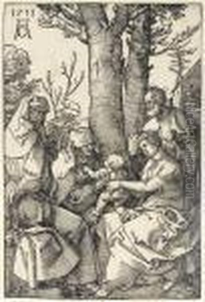 The Holy Family With Joachim And Anne Under A Tree Oil Painting by Albrecht Durer