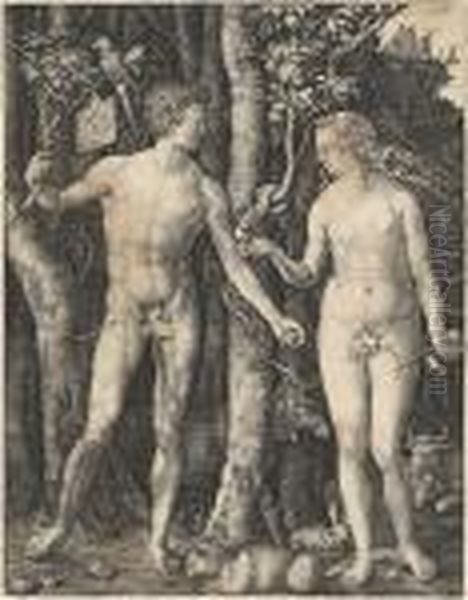 Adam And Eve Oil Painting by Albrecht Durer