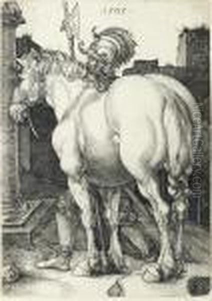 The Large Horse (b. 97; M., Holl. 94; S.m.s. 43) Oil Painting by Albrecht Durer