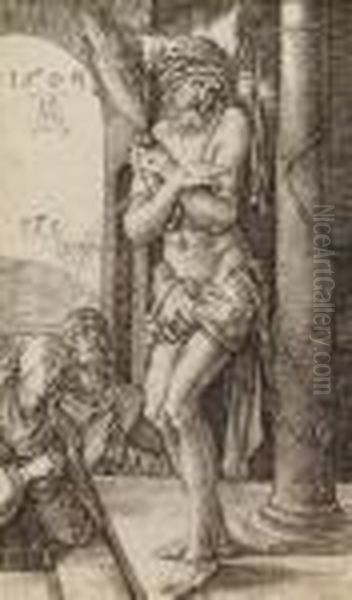 Man Of Sorrows By The Column, From Engraved Passion (b.; M.; H. 3) Oil Painting by Albrecht Durer