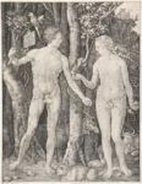 Adam And Eve (bartsch, Meder, Hollstein 1) Oil Painting by Albrecht Durer