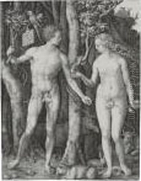 Adam And Eve (b. 1; M., Holl. 1) Oil Painting by Albrecht Durer