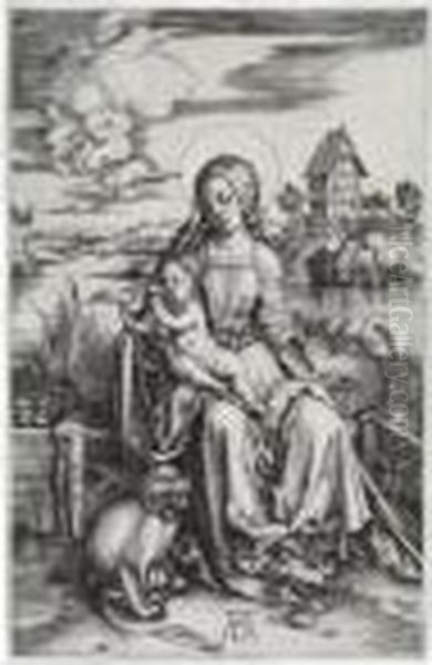 The Virgin And Child With The Monkey (b. 42; M., Holl. 30) Oil Painting by Albrecht Durer