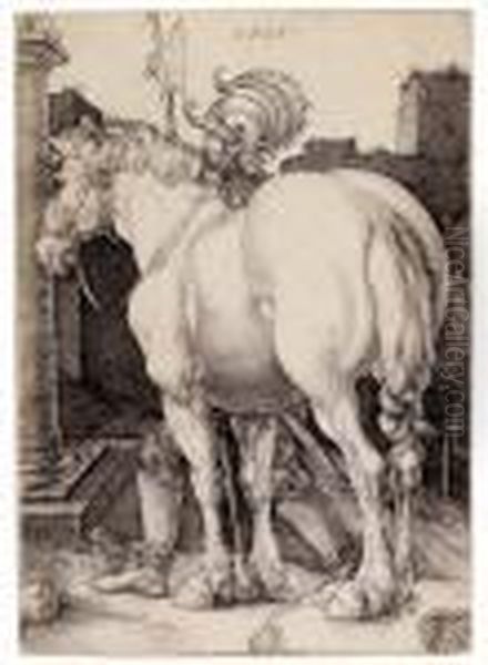 The Large Horse (b. 97; M., Holl. 94; S.m.s. 43) Oil Painting by Albrecht Durer