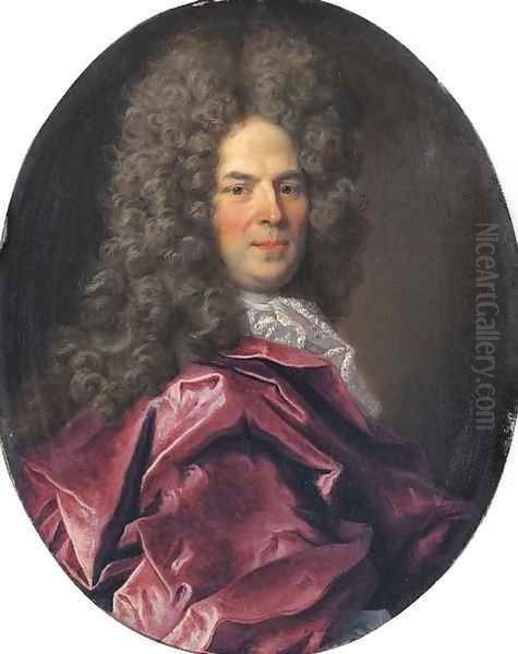 Portrait of a Gentleman, bust-length, in a red cloak Oil Painting by Nicolas de Largilliere