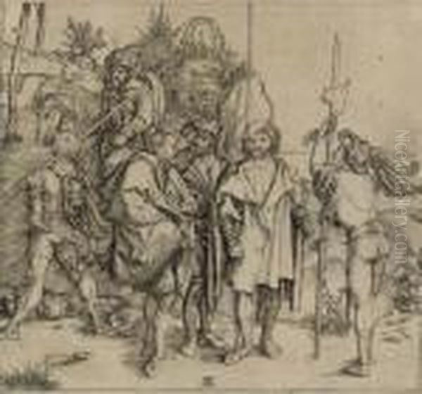 Five Soldiers And A Turk On Horseback Oil Painting by Albrecht Durer