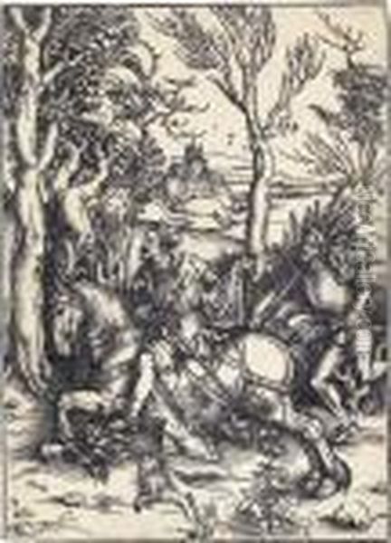 The Knight And The Lansquenet Oil Painting by Albrecht Durer