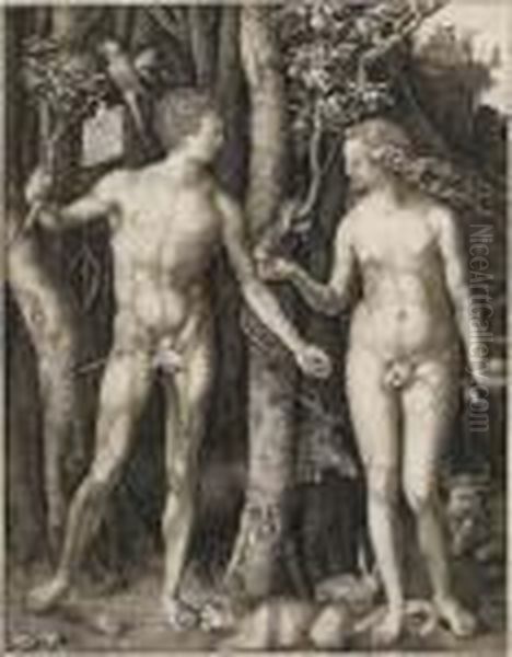 Adam And Eve Oil Painting by Albrecht Durer