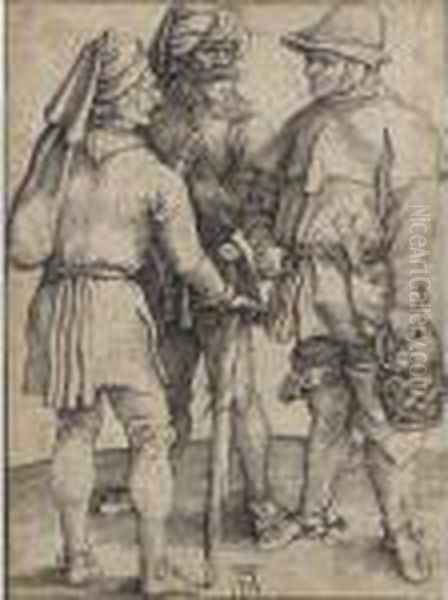 Three Peasants In Conversation Oil Painting by Albrecht Durer