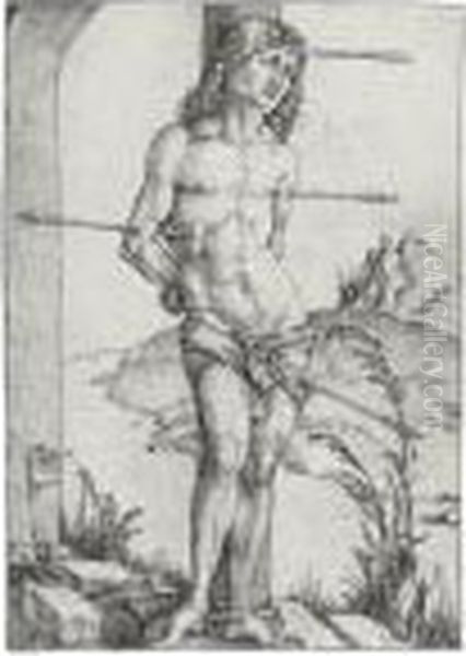 St. Sebastian Bound To The Column (b. 56; M., Holl. 61) Oil Painting by Albrecht Durer