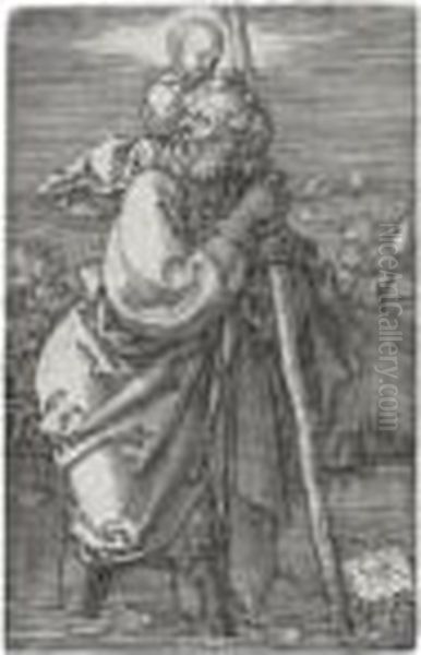 St. Christopher Facing Left (b. 51; M., Holl. 53) Oil Painting by Albrecht Durer