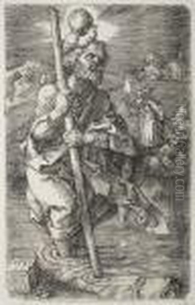 St. Christopher Facing Right Oil Painting by Albrecht Durer