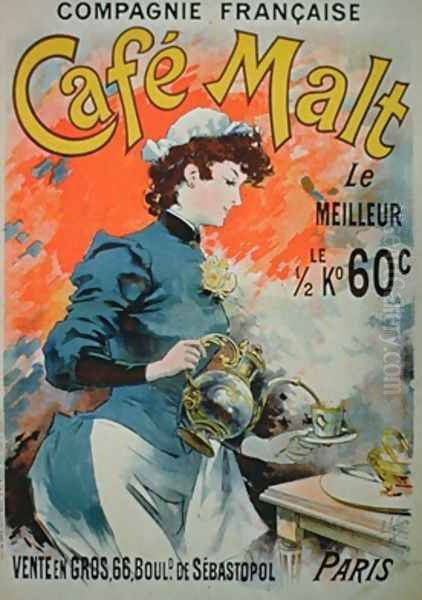 Advertisement for Cafe Malt Oil Painting by Lucien Lefevre