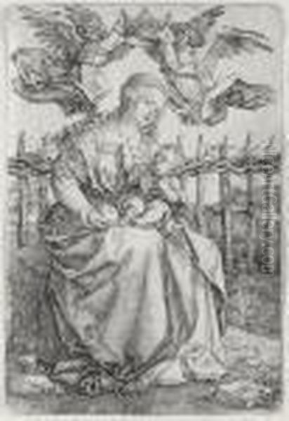 Virgin And Child Crowned By Two Angels Oil Painting by Albrecht Durer