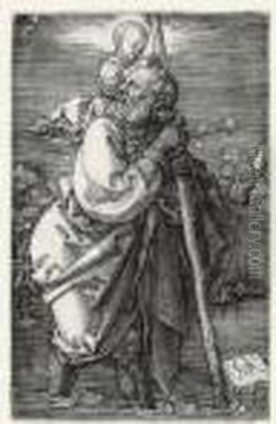 St. Christopher Facing Left (b. 51; M., Holl. 53) Oil Painting by Albrecht Durer