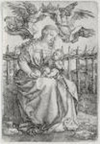 The Virgin And Child Crowned By Two Angels (b. 39; M., Holl. 38) Oil Painting by Albrecht Durer