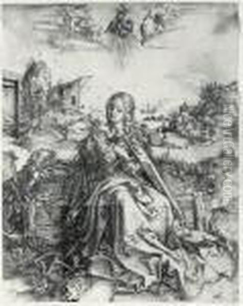 The Holy Family With The Butterfly (b. 44; M., Holl. 42) Oil Painting by Albrecht Durer