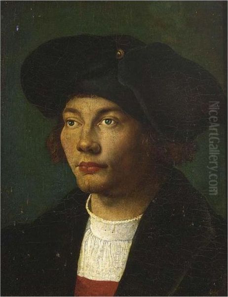 A Portrait Of A Gentleman, Head And Shoulders, Wearing A Black Coat And Hat Oil Painting by Albrecht Durer