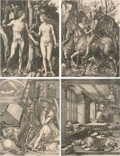 Adam And Eve; Knight, Death And 
The Devil; Melancolia; And Saint Jerome In His Study: Four Works Oil Painting by Albrecht Durer