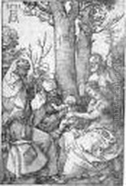 The Holy Family With Joachim And Anna Under A Tree Oil Painting by Albrecht Durer