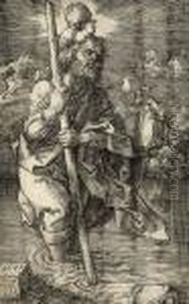 St. Christopher Facing To The Right Oil Painting by Albrecht Durer