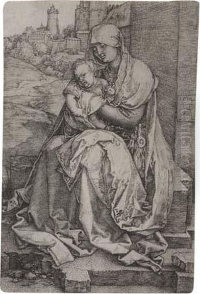 Virgin And Child Seated By The Wall Oil Painting by Albrecht Durer