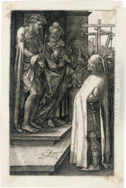 Ecce Homo (b., M., Holl.10); And Pilate Washing His Hands (b., M., Holl.11) Oil Painting by Albrecht Durer