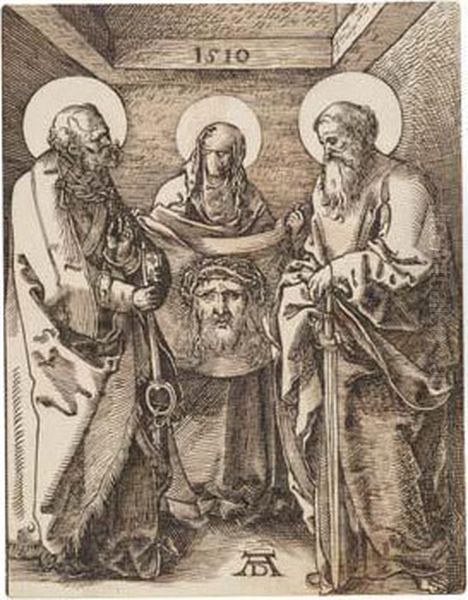 Saints Veronica, Peter And Paul Oil Painting by Albrecht Durer